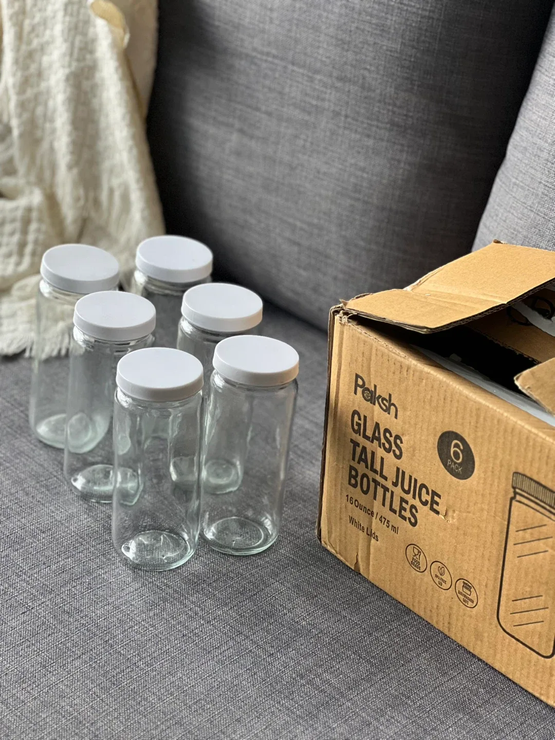 Paksh Tall Glass Juice Bottles (6) - 16 oz thumbnail