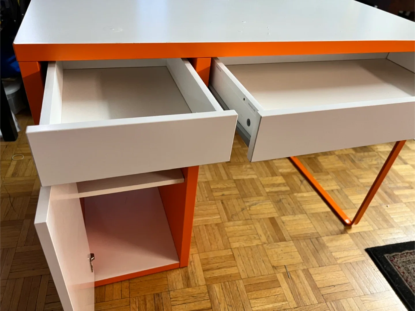 Solid Metal Study & Work Table/Desk - White & Orange image indicator(3)