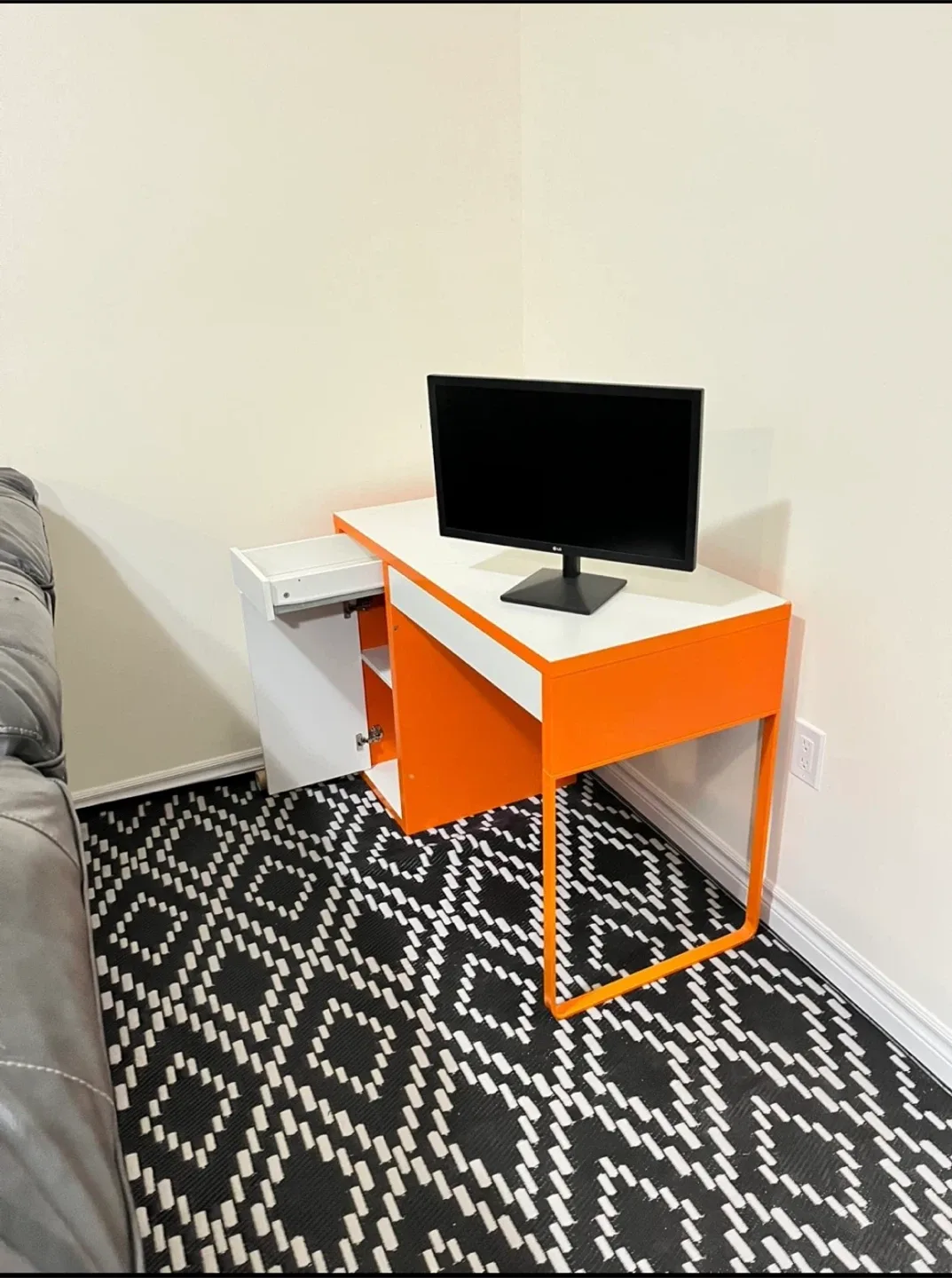 Solid Metal Study & Work Table/Desk - White & Orange image indicator(2)