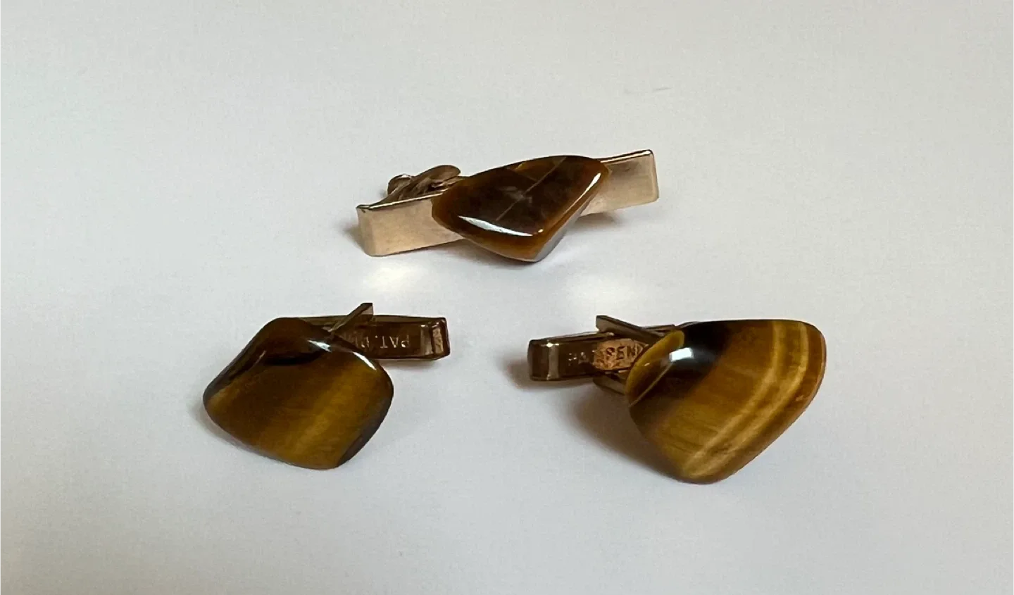 Vintage Tiger's Eye Cufflink and Tie Clip Set thumbnail