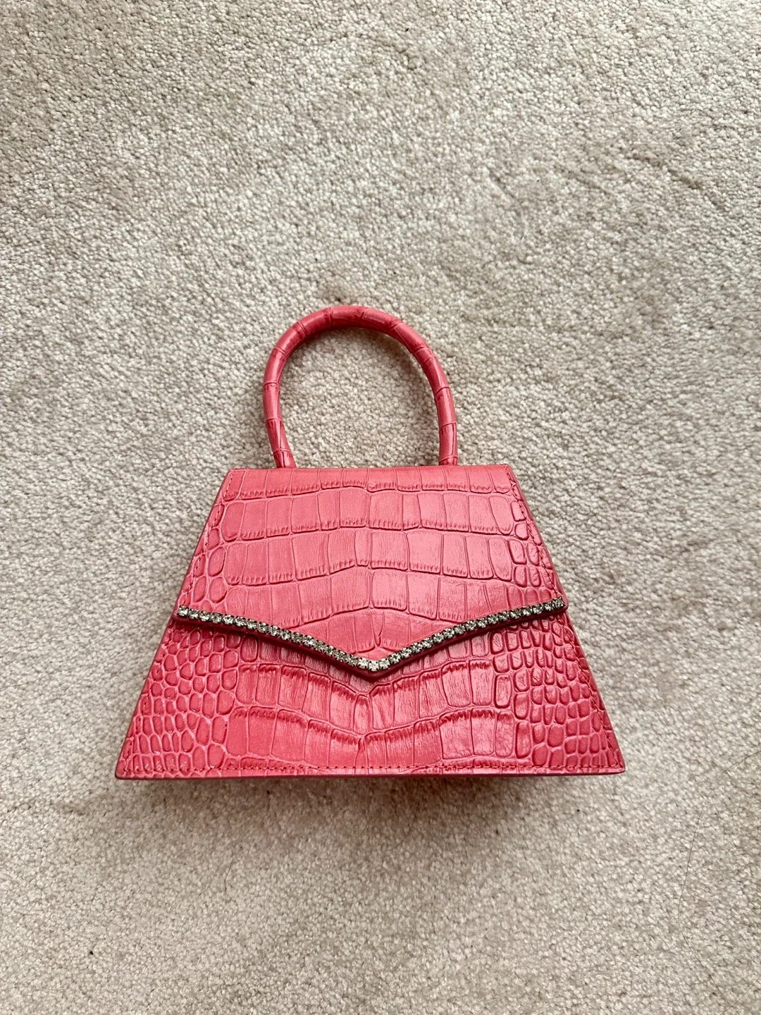 Pink Croc Embossed Top Handle Bag thumbnail