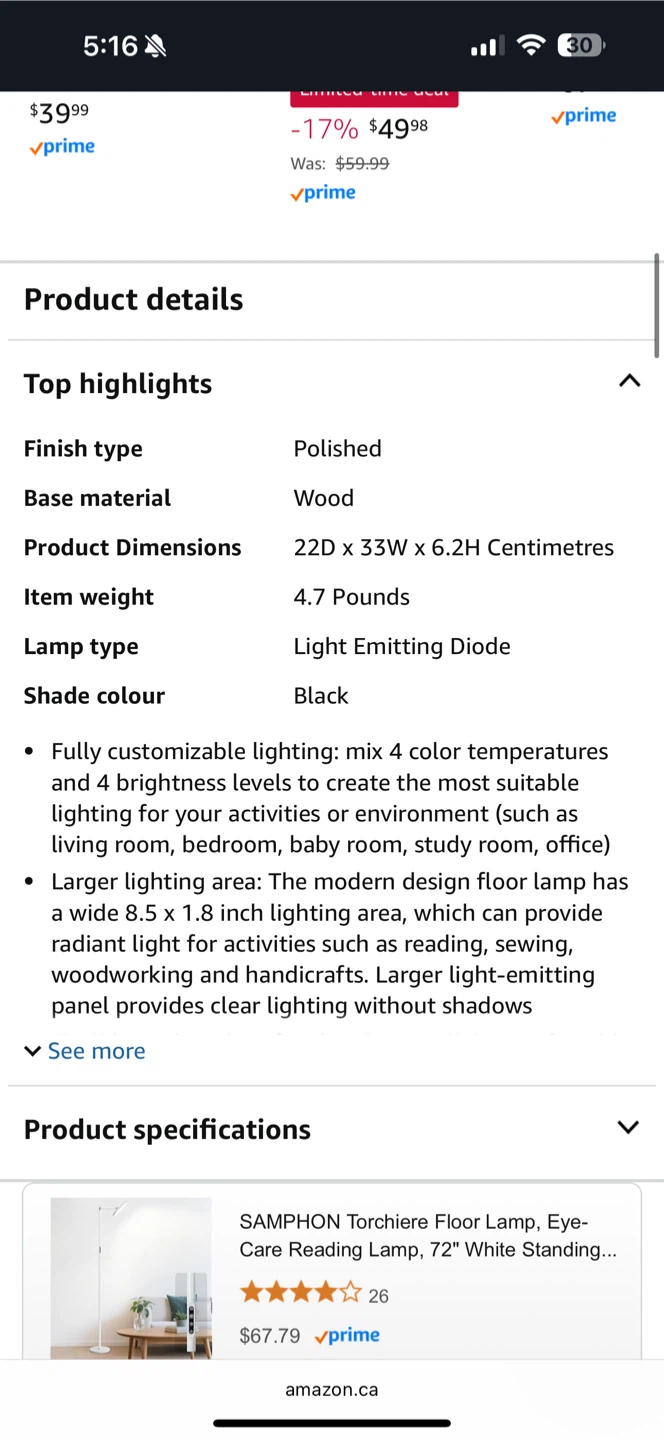 LED Floor Lamp, Black - photo 3
