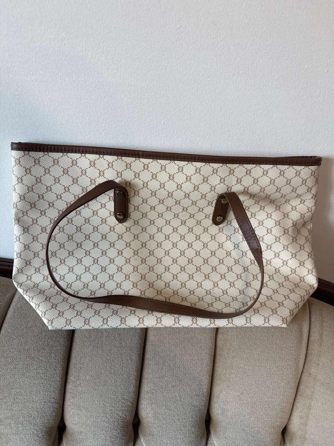 Patterned Tote Bag - Beige and Brown