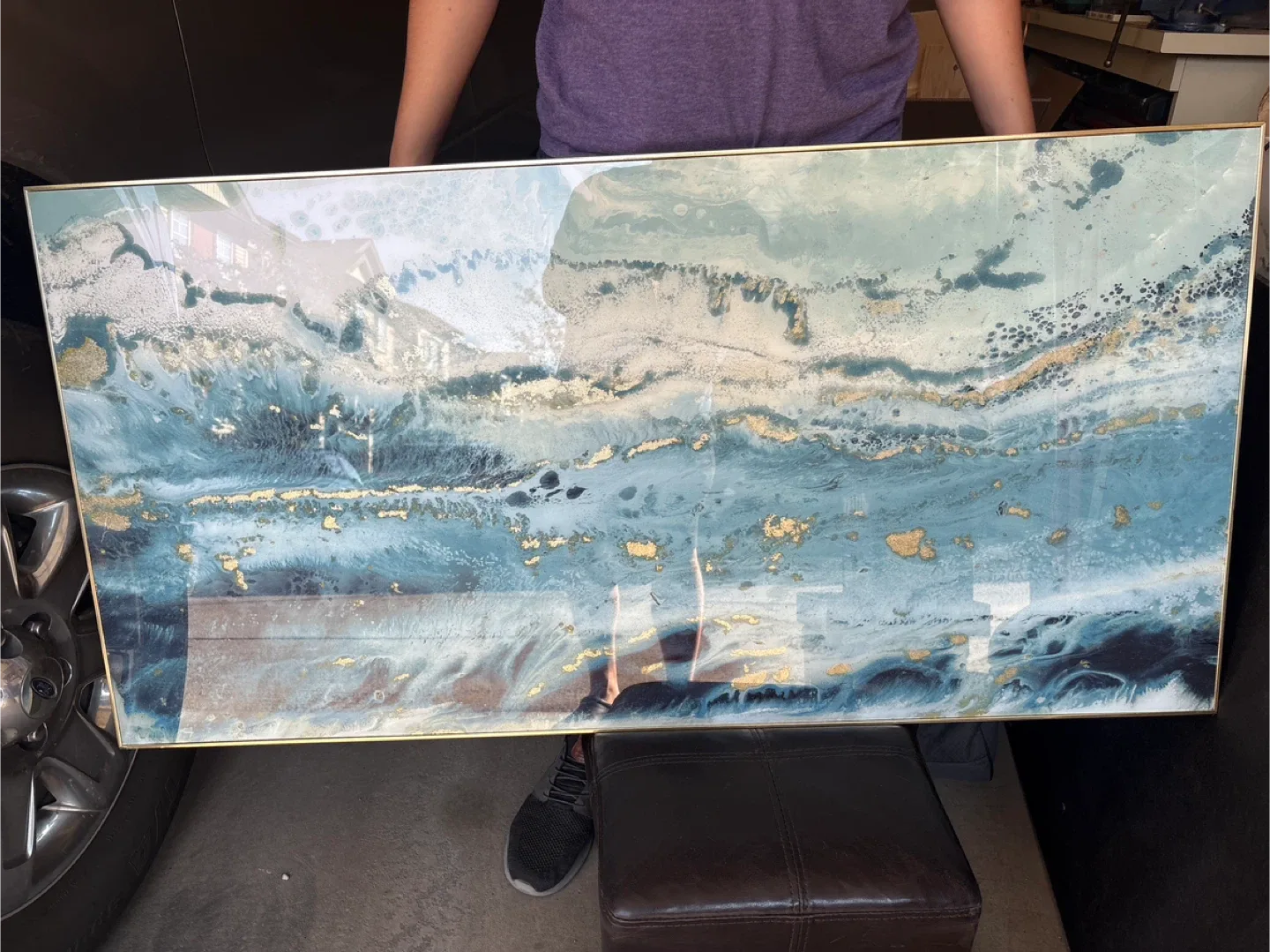 Framed Abstract Art - Blue & Gold thumbnail