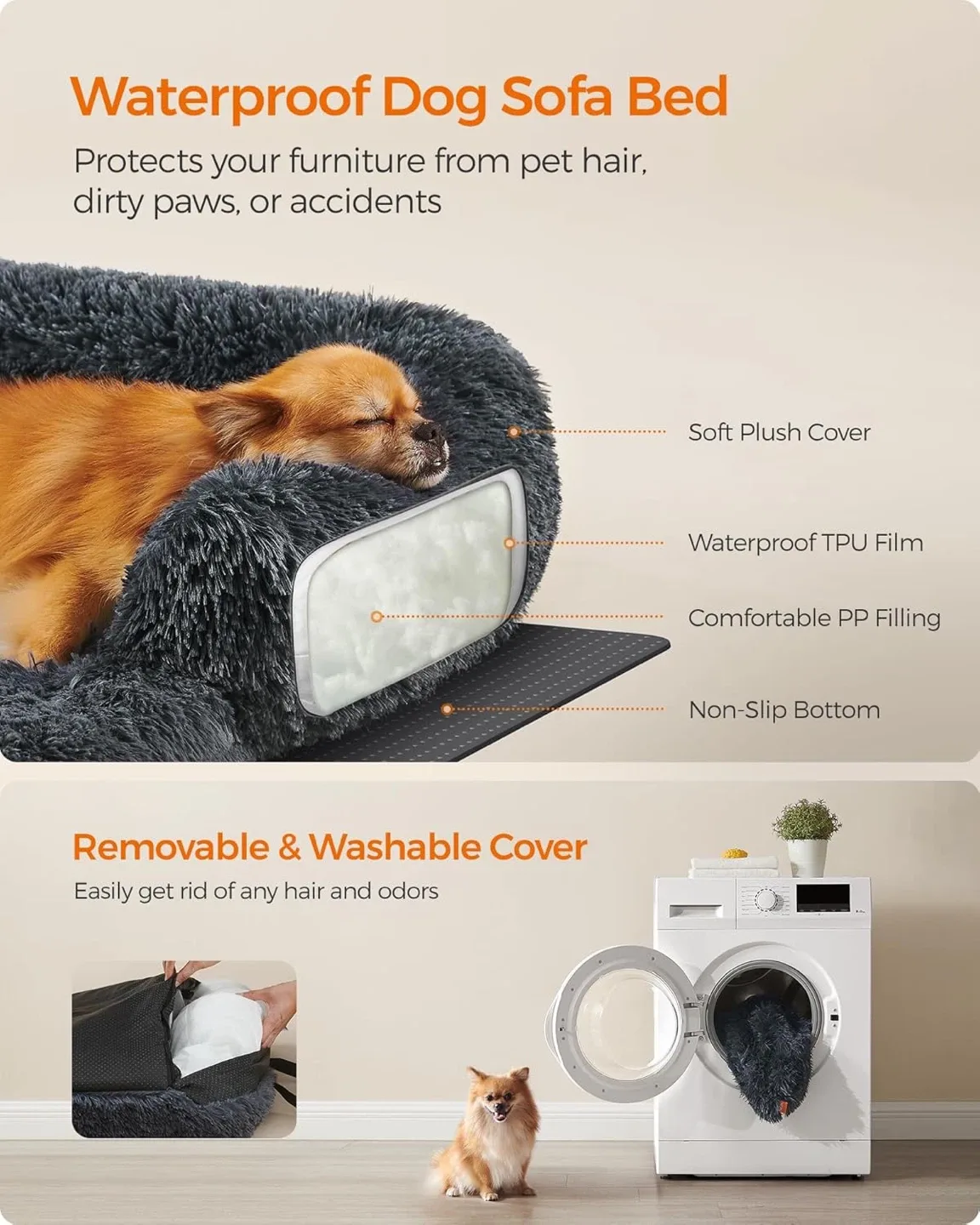 Feandrea Dog Bed, Medium, 32 x 30 x 6.3", UPGW221G02 image indicator(5)