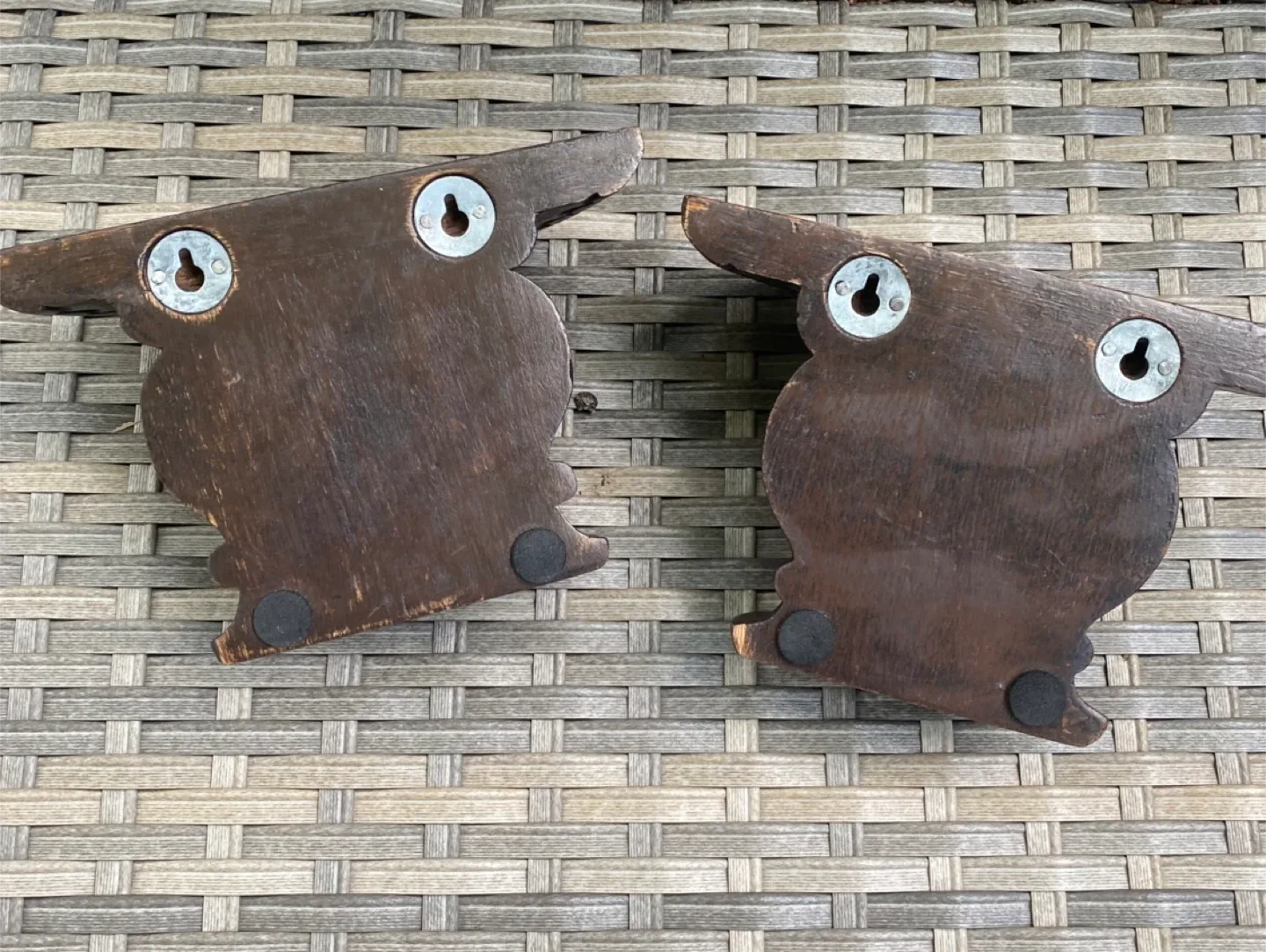 Pair Folk Art MCM Wood Carved Wall Shelves Brackets Sconces image indicator(8)