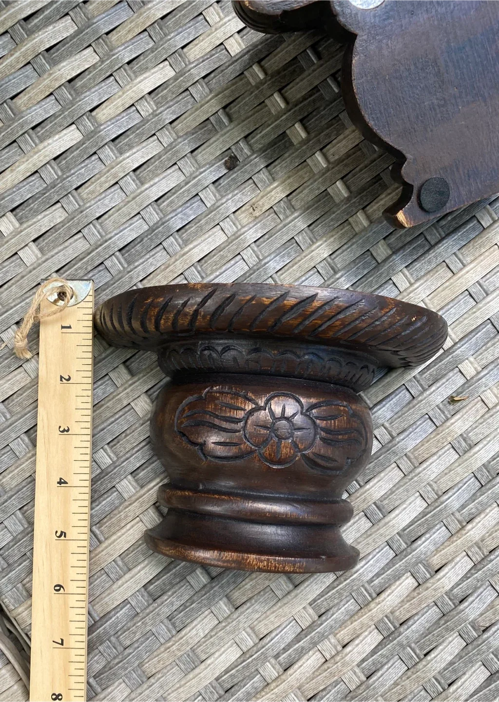 Pair Folk Art MCM Wood Carved Wall Shelves Brackets Sconces image indicator(7)