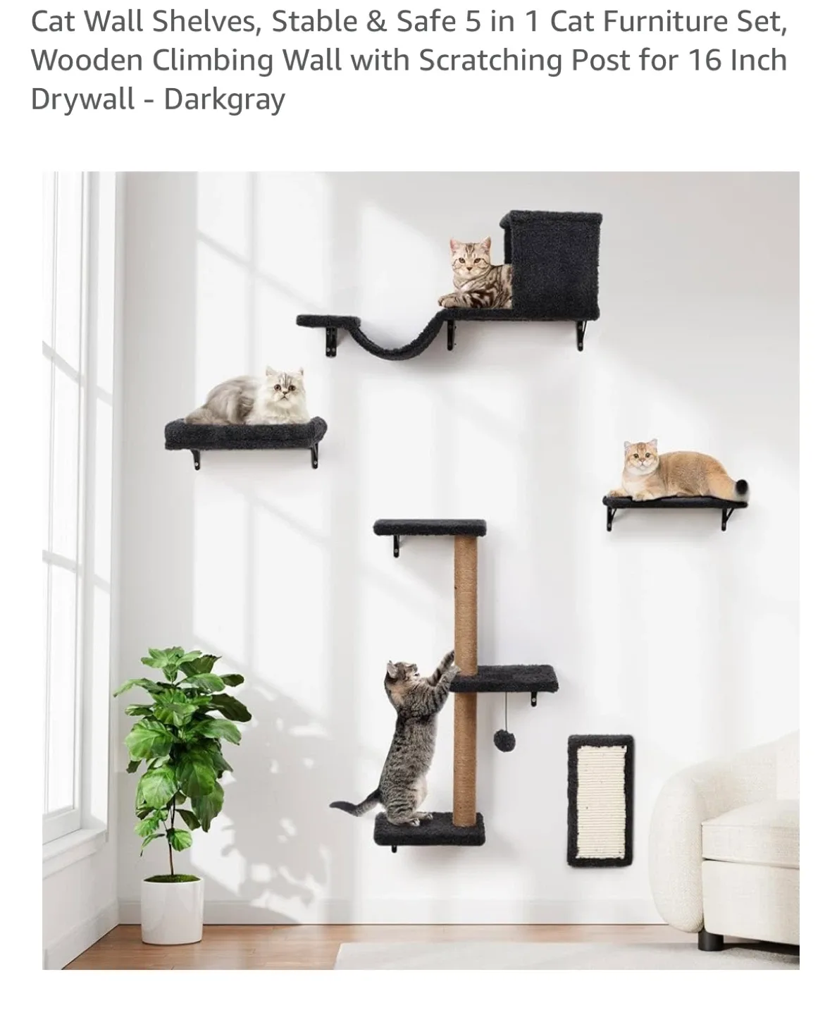 Cat Wall Shelves & Furniture Set - Dark Grey thumbnail