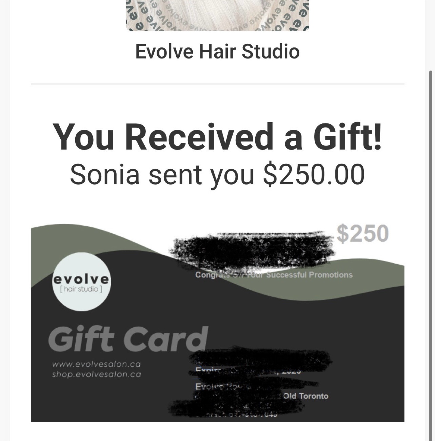 Evolve Hair Studio $250 Giftcard