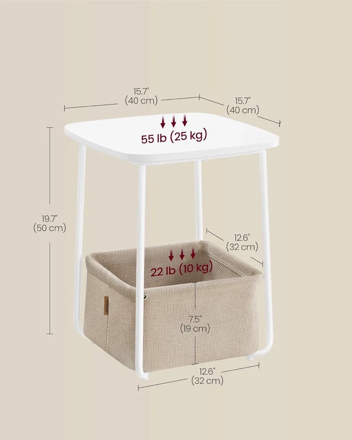 VASAGLE End/side Table with Fabric Basket, ULET229W10 image indicator(6)