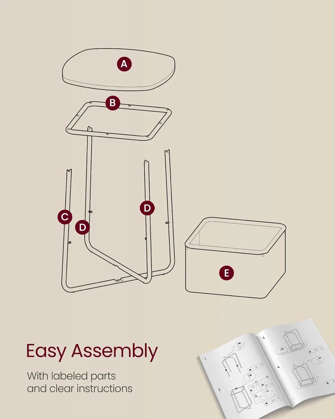 VASAGLE End/side Table with Fabric Basket, ULET229W10 image indicator(7)