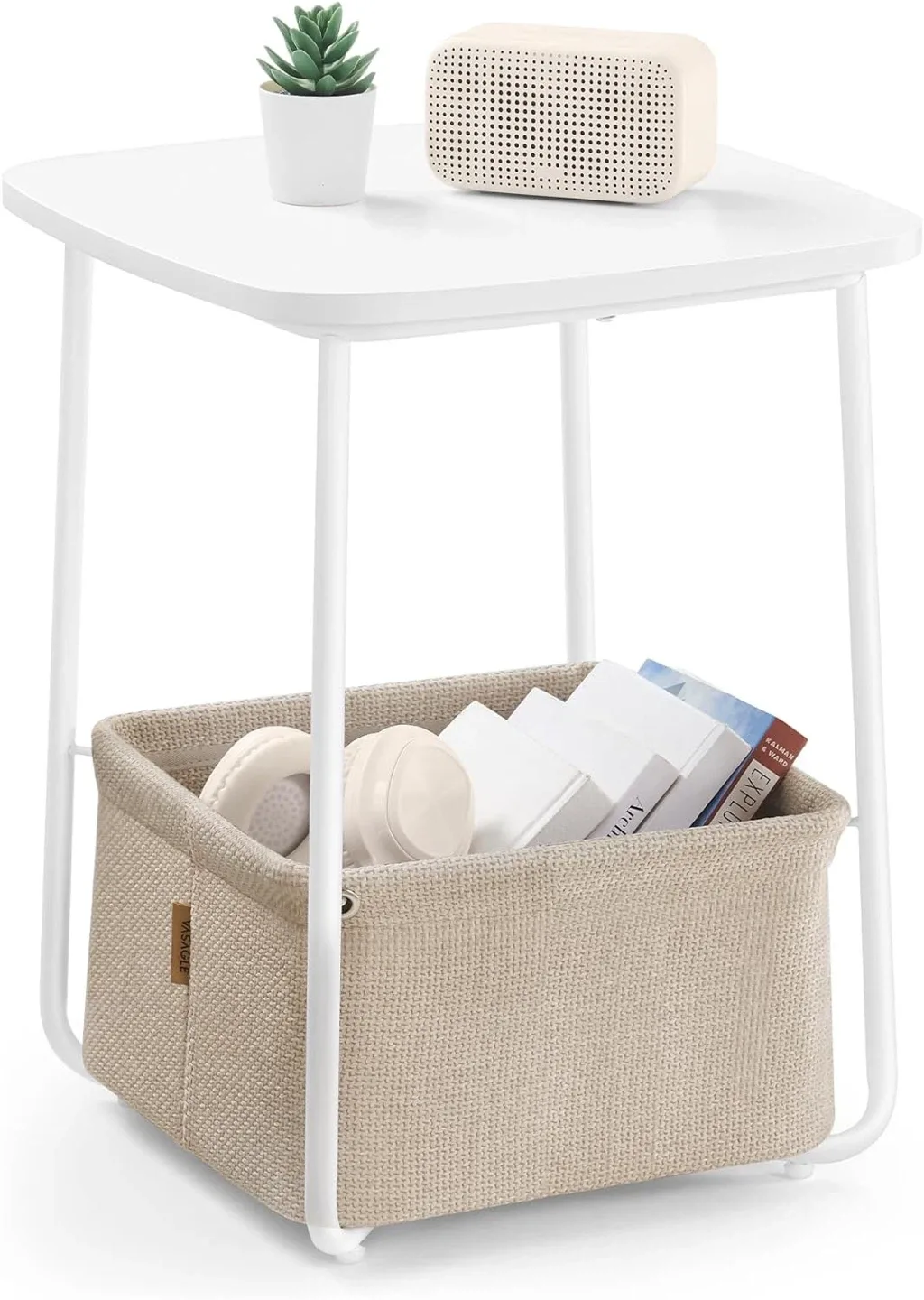 VASAGLE End/side Table with Fabric Basket, ULET229W10 image indicator(2)