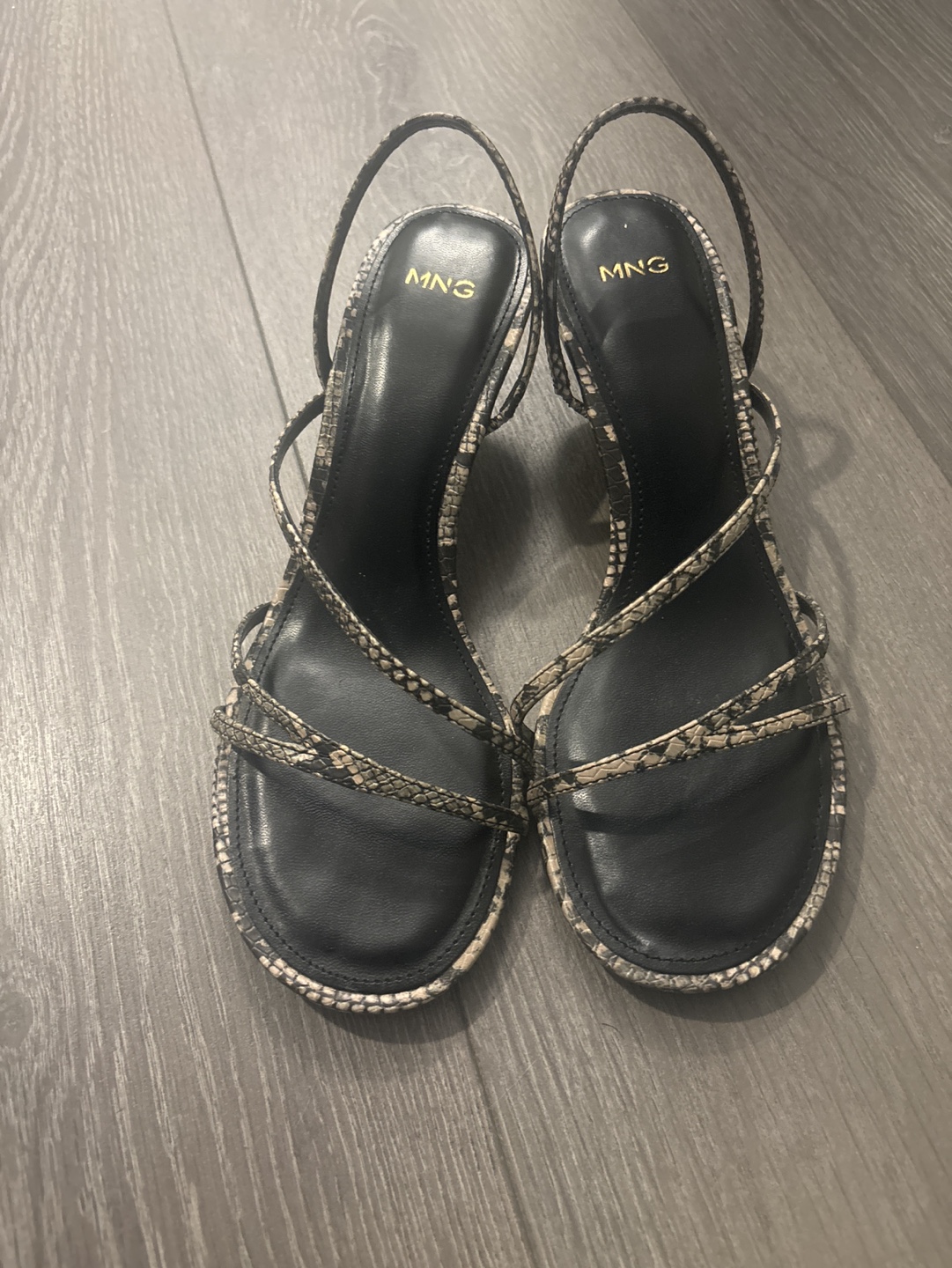 MNG Snakeskin Print Heeled Sandals - Size 37