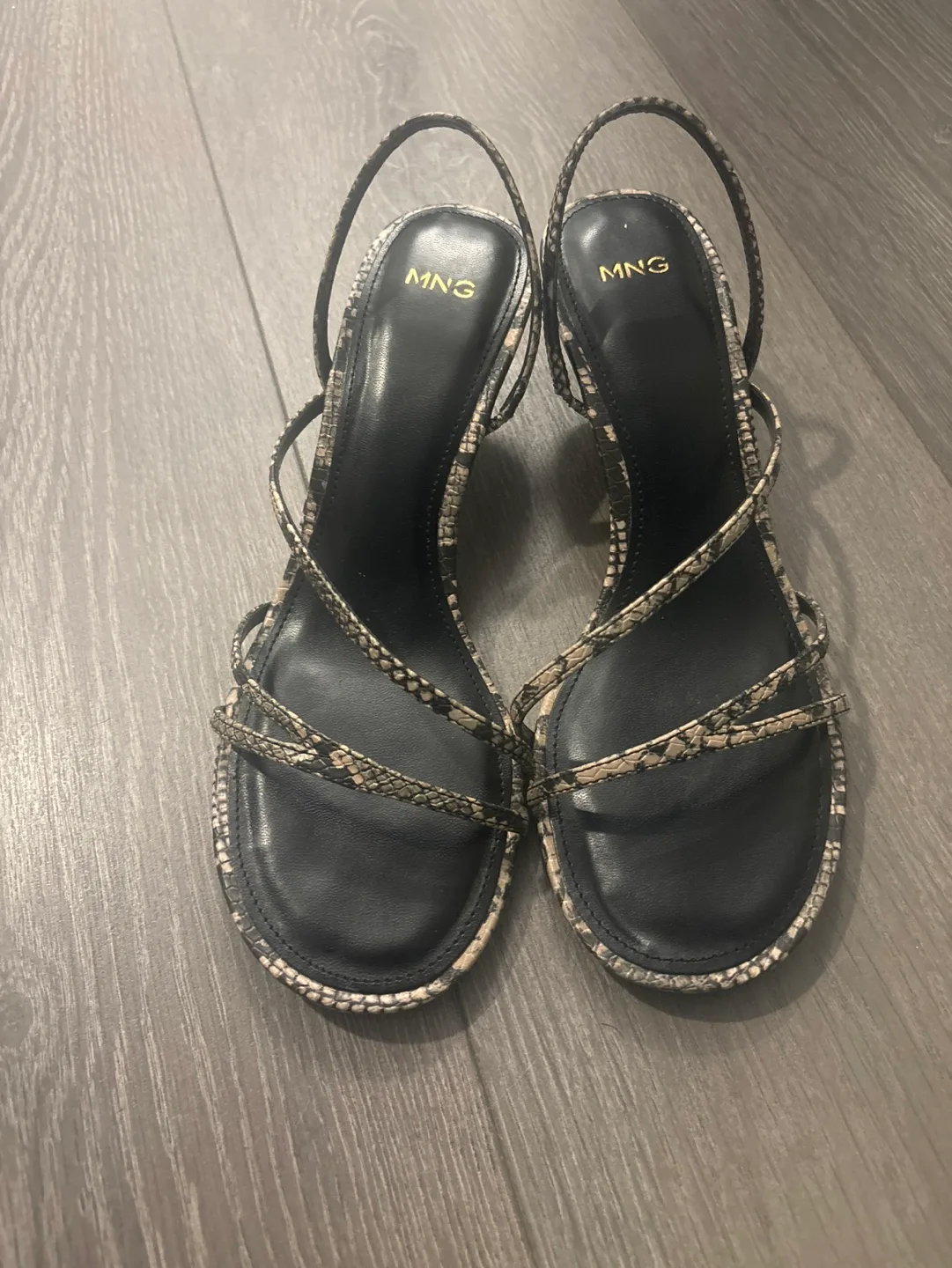 MNG Snakeskin Print Heeled Sandals - Size 37 thumbnail