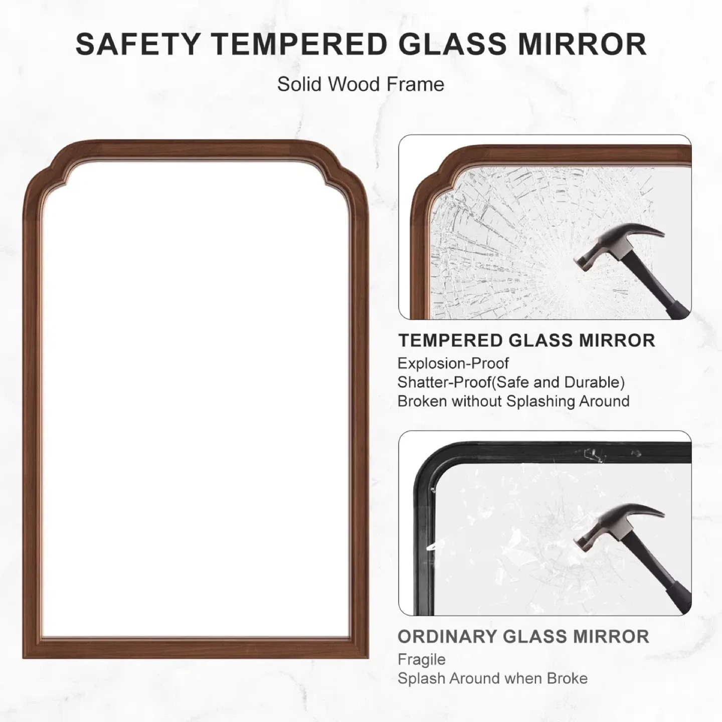 Wood Framed Safety Tempered Glass Mirror image indicator(5)