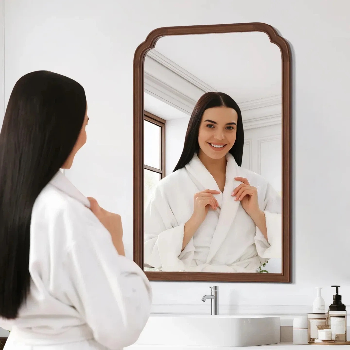 Wood Framed Safety Tempered Glass Mirror image indicator(3)