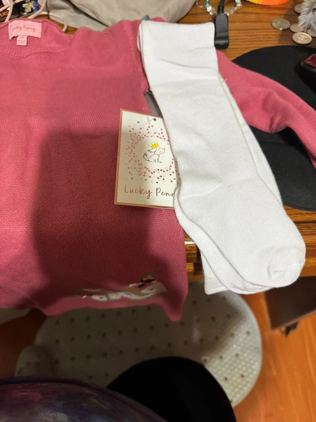 Lucky Penny Pink Sweater & White Socks - New with Tags! thumbnail