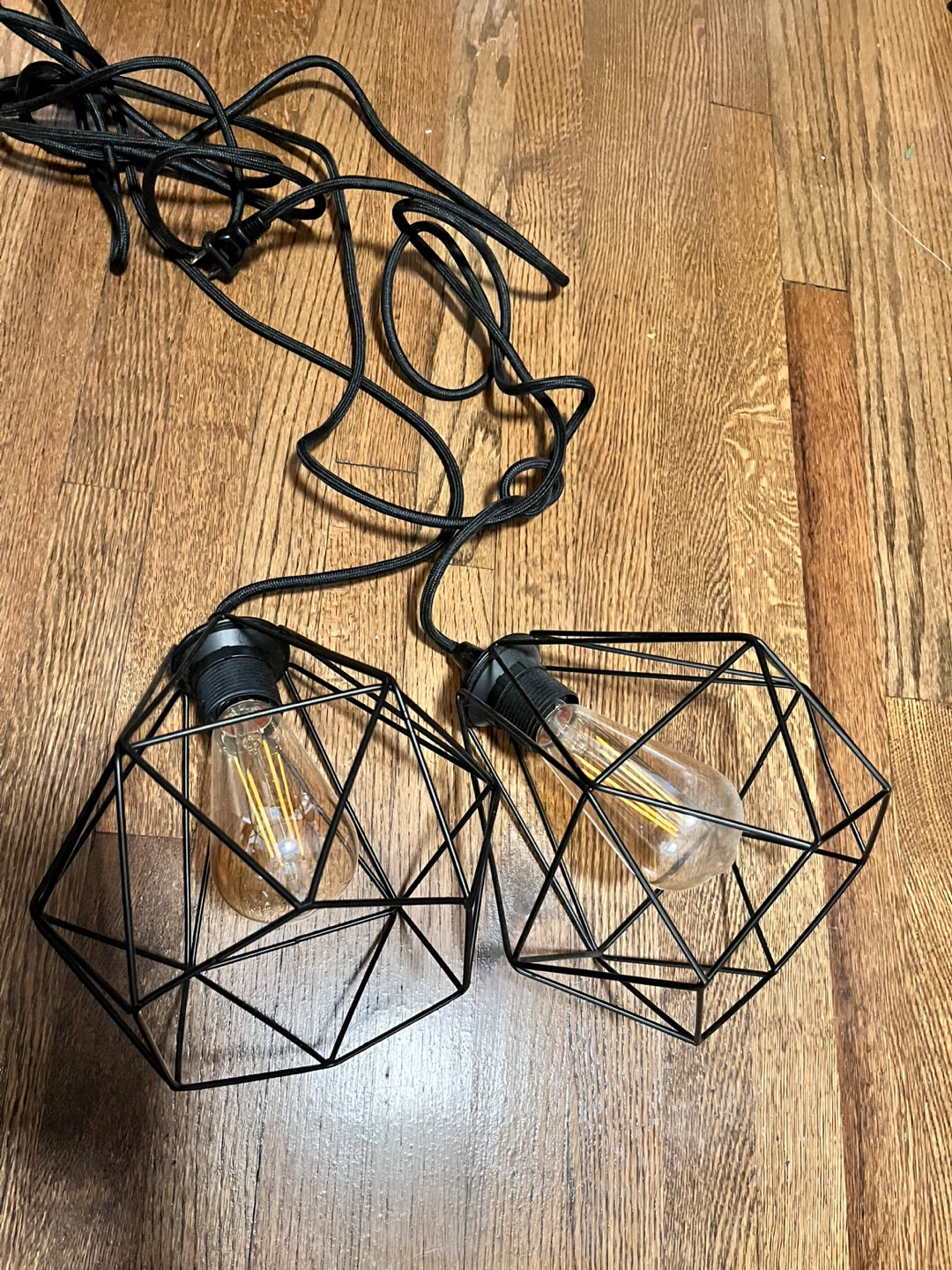 Two Black Geometric Pendant Light Fixture