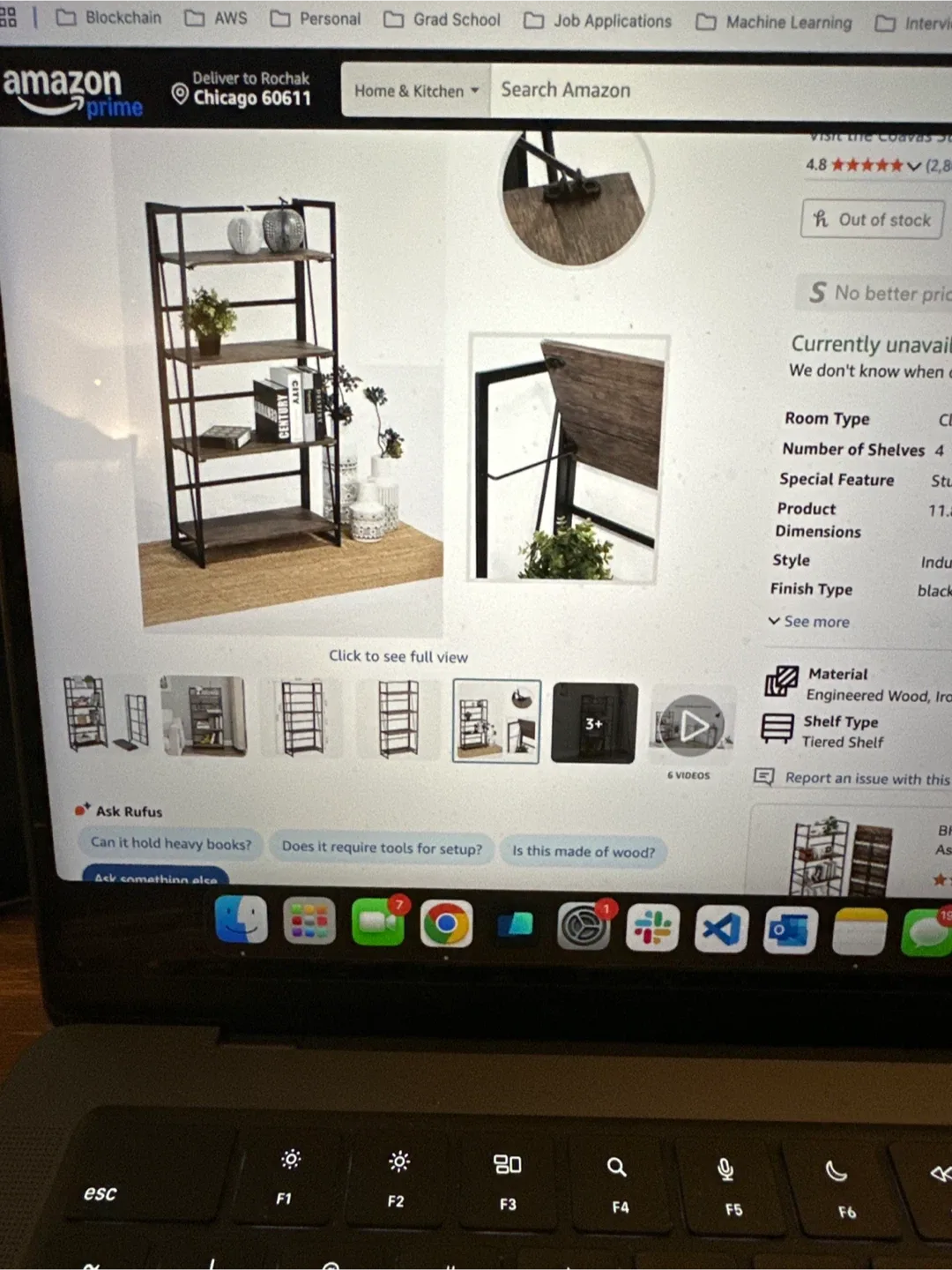 VASAGLE 4-Tier Bookshelf, Black/Brown thumbnail
