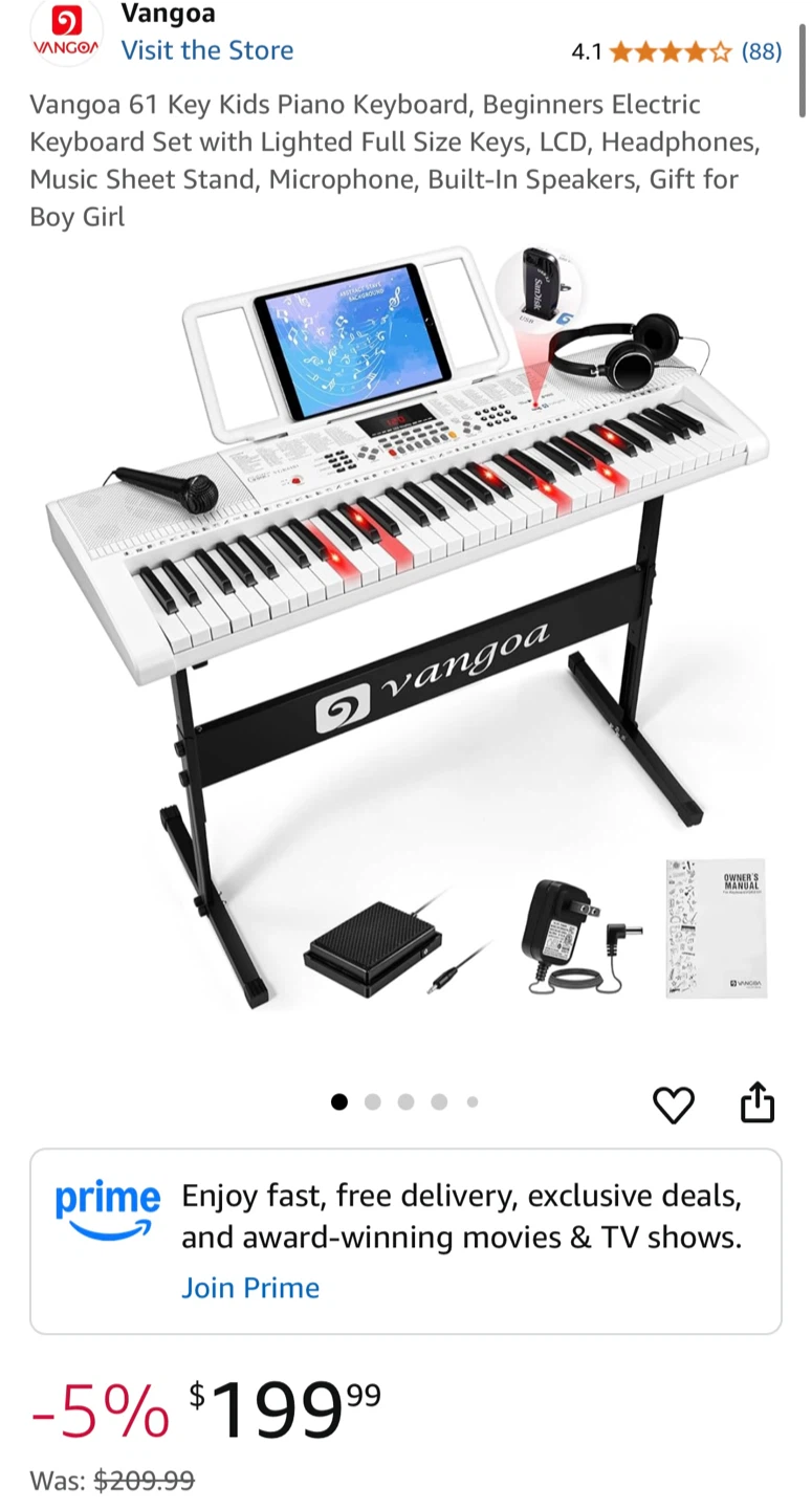 Vangoa VGK6101 61 Key Piano Keyboard