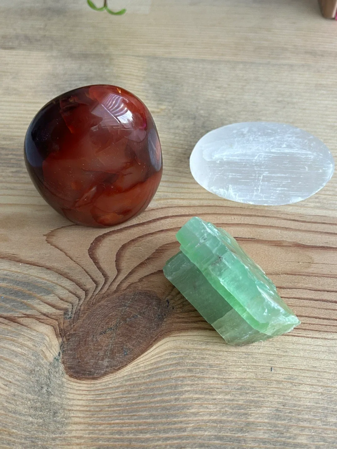 Carnelian, Selenite, and Green Calcite Crystals thumbnail