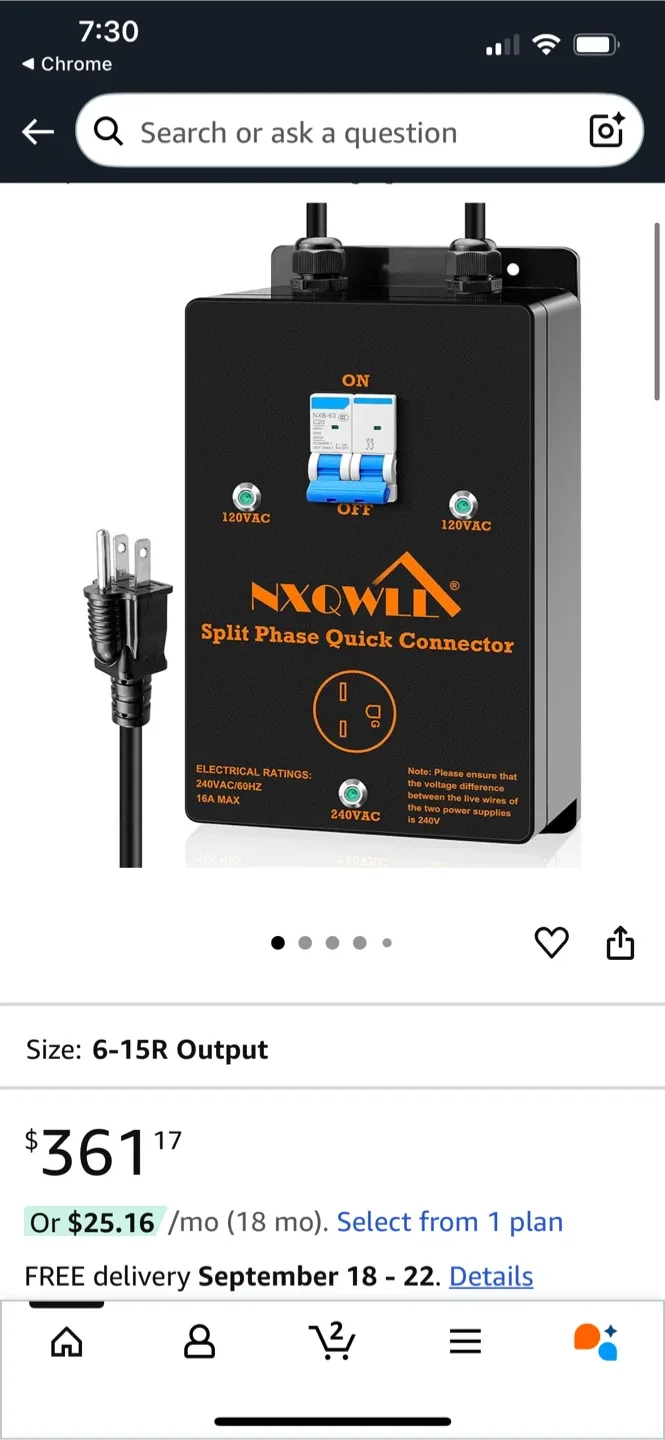 NXQWLL Split Phase Quick Connector 110V to 220V thumbnail
