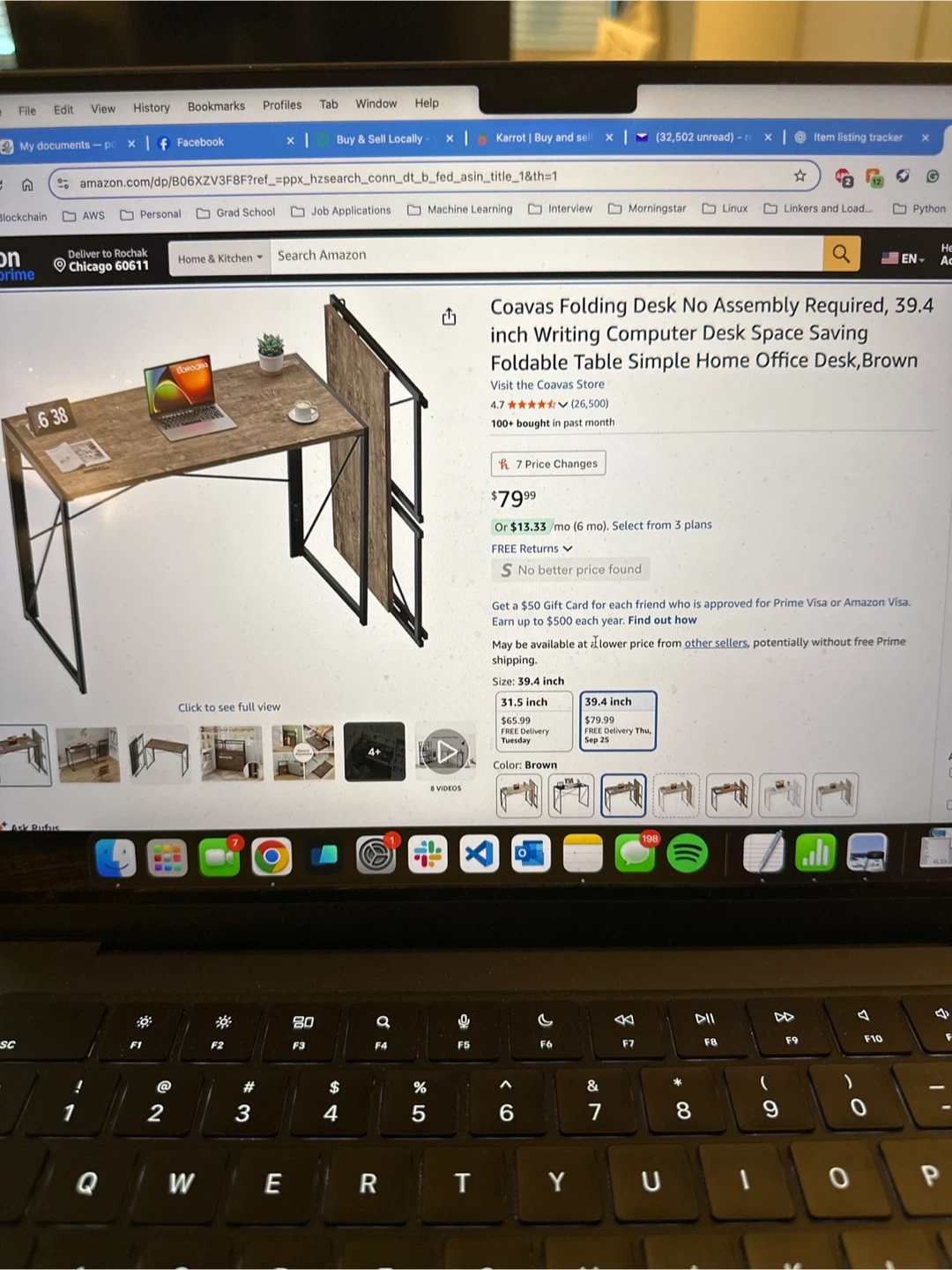 Coavas Folding Desk - 39.4 inch Writing Computer Desk