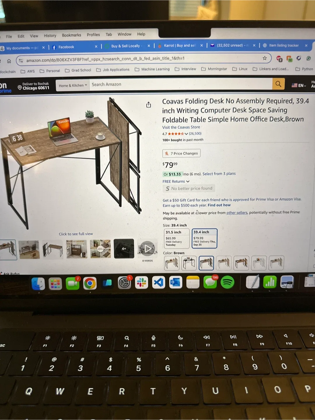 Coavas Folding Desk - 39.4 inch Writing Computer Desk thumbnail