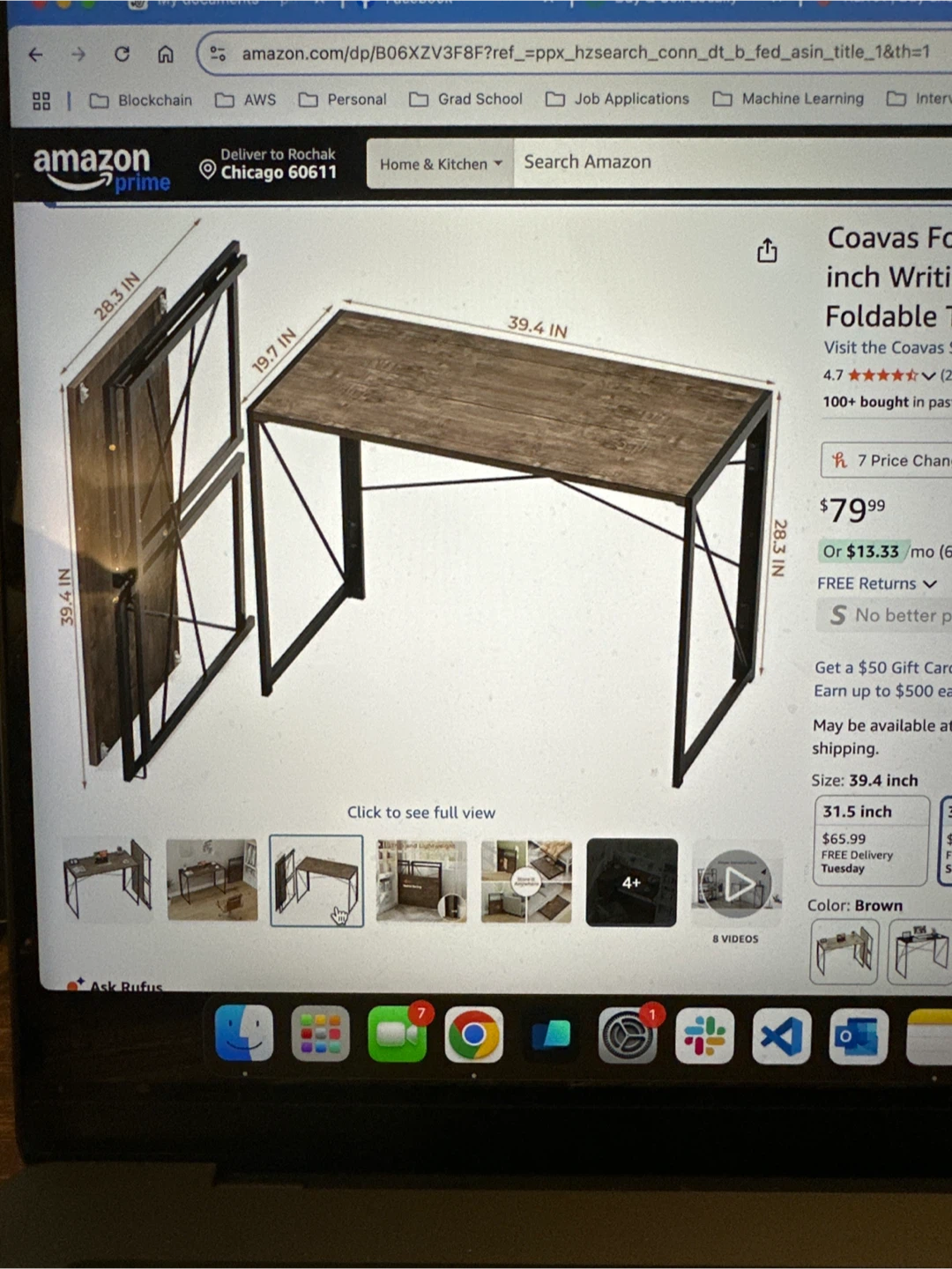 Coavas Folding Desk - 39.4 inch Writing Computer Desk - photo 2