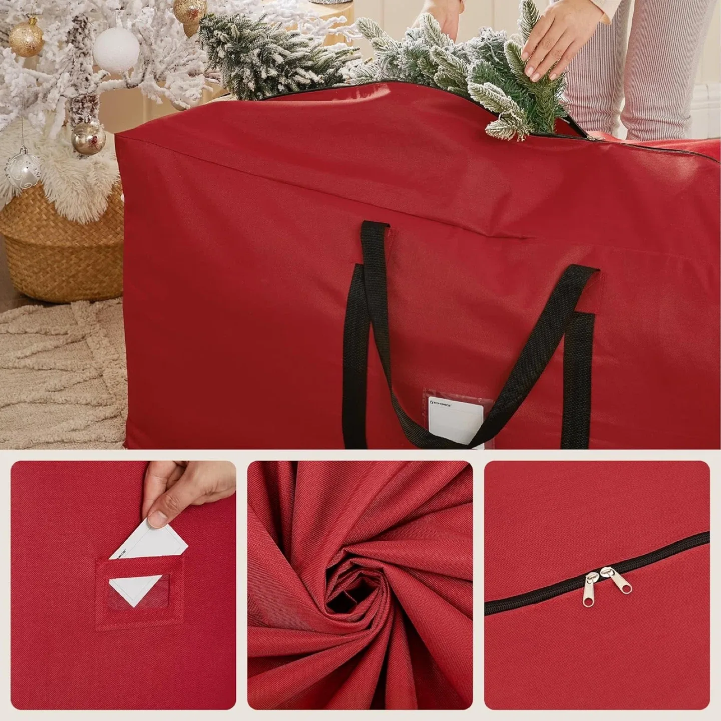 SONGMICS Red Christmas Tree Storage Bag, up to 7.5 ft URXS003R03 image indicator(3)