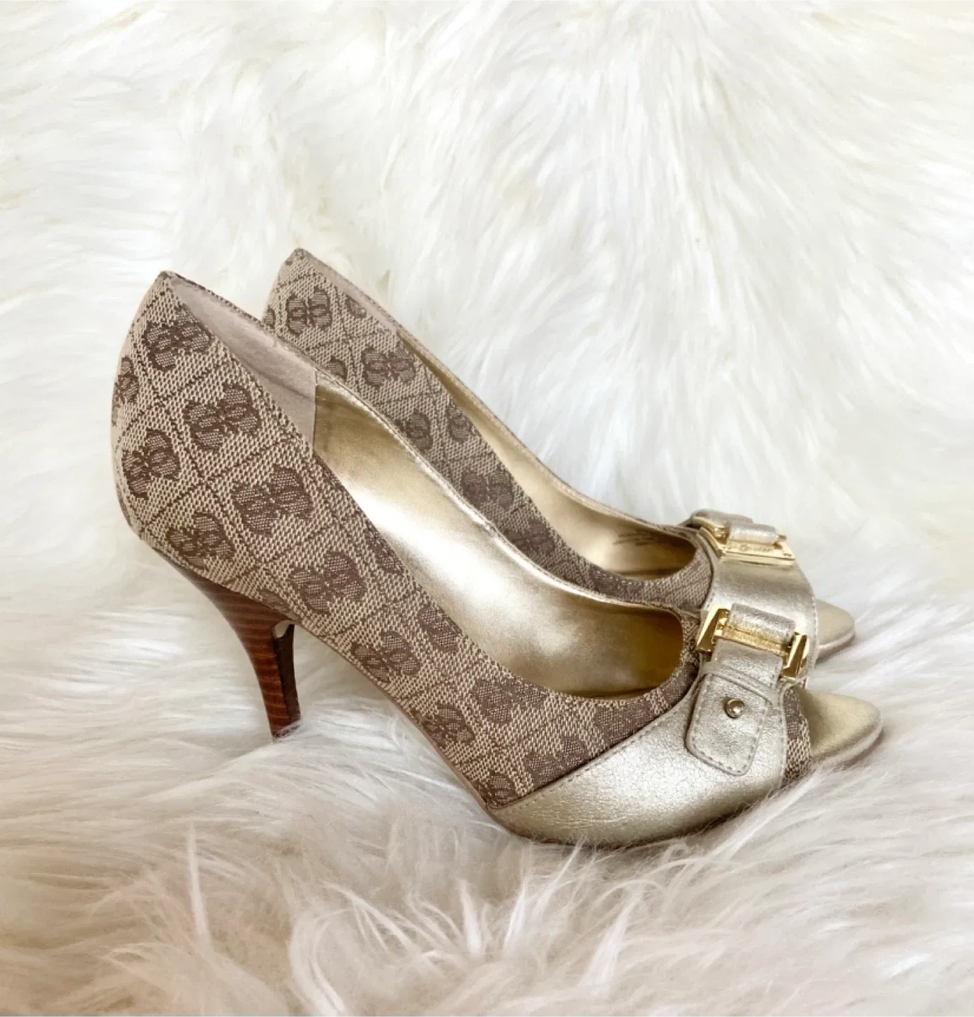 Guess Gold Peep Toe Heels, Size 6 image indicator(4)