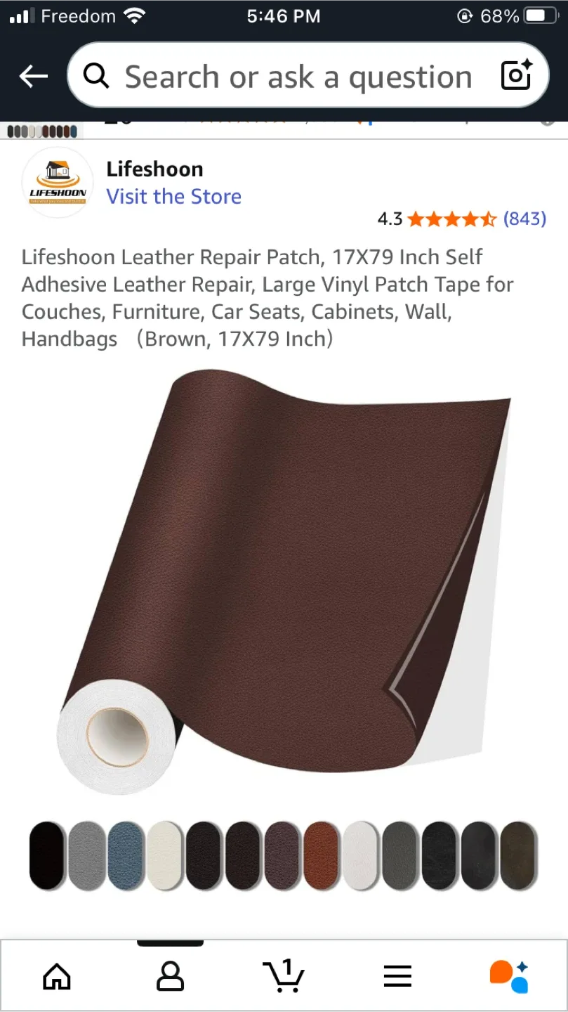 Lifeshoon Leather Repair Patch - Brown, 17x79 Inch thumbnail