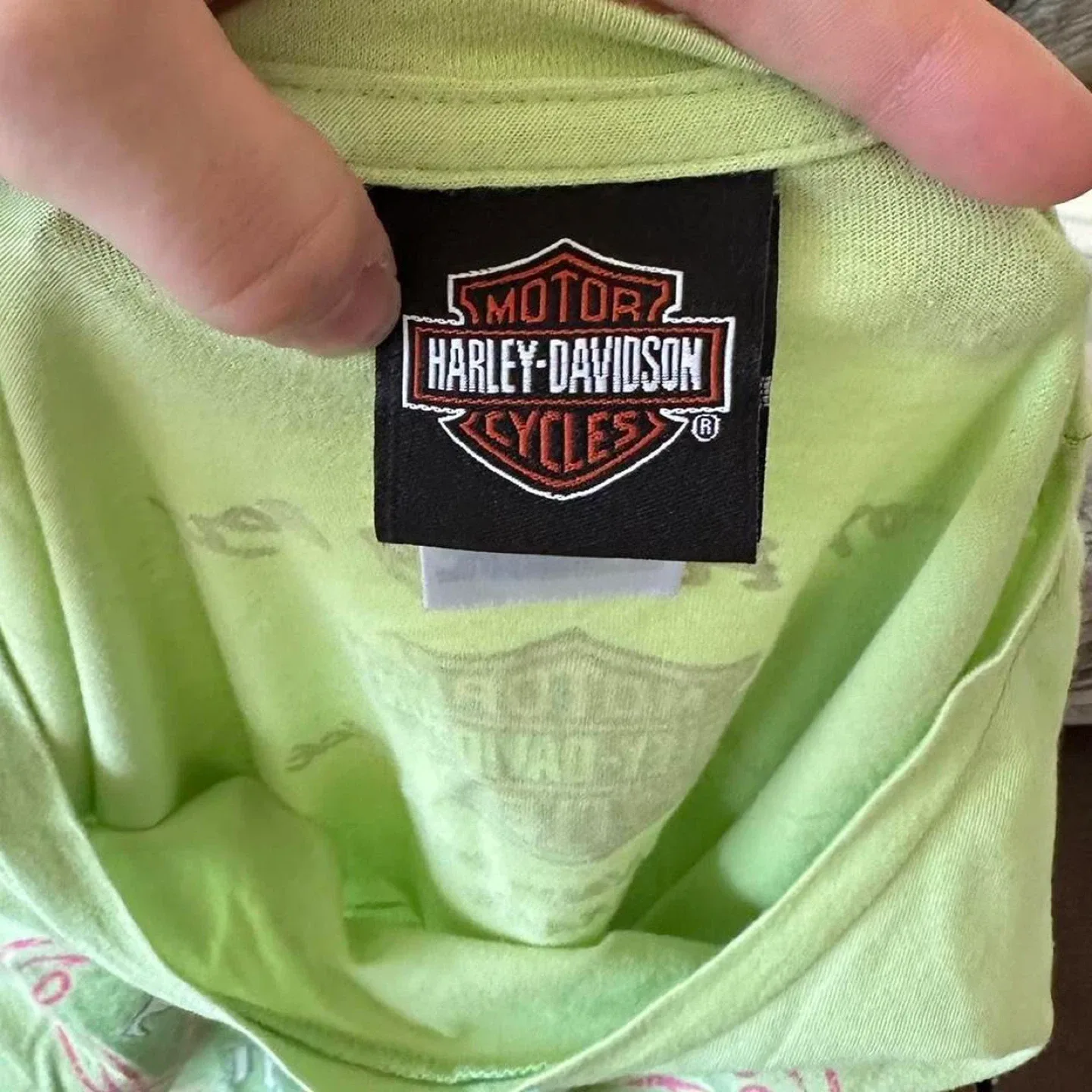 Y2k Harley Davidson green and pink tee image indicator(7)