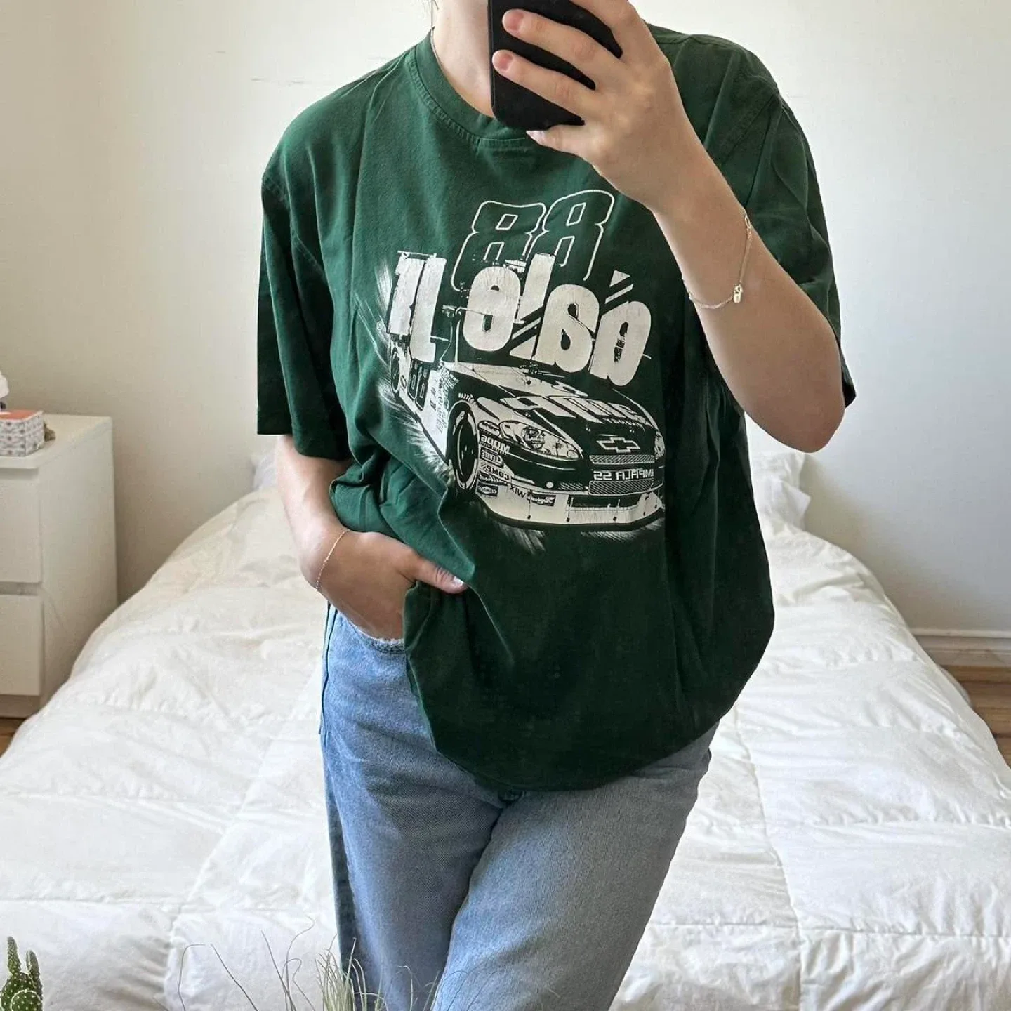 Y2k green and white NASCAR racing tee image indicator(2)