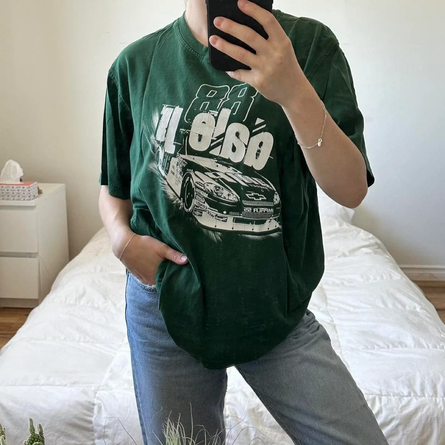 Y2k green and white NASCAR racing tee image indicator(3)