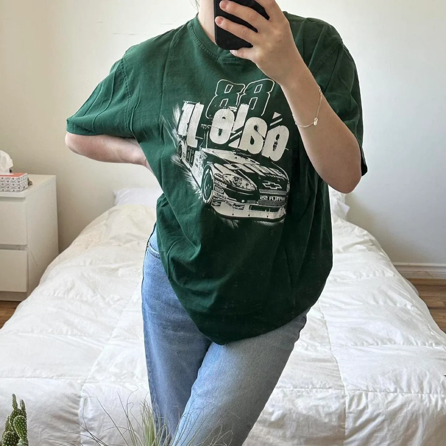 Y2k green and white NASCAR racing tee