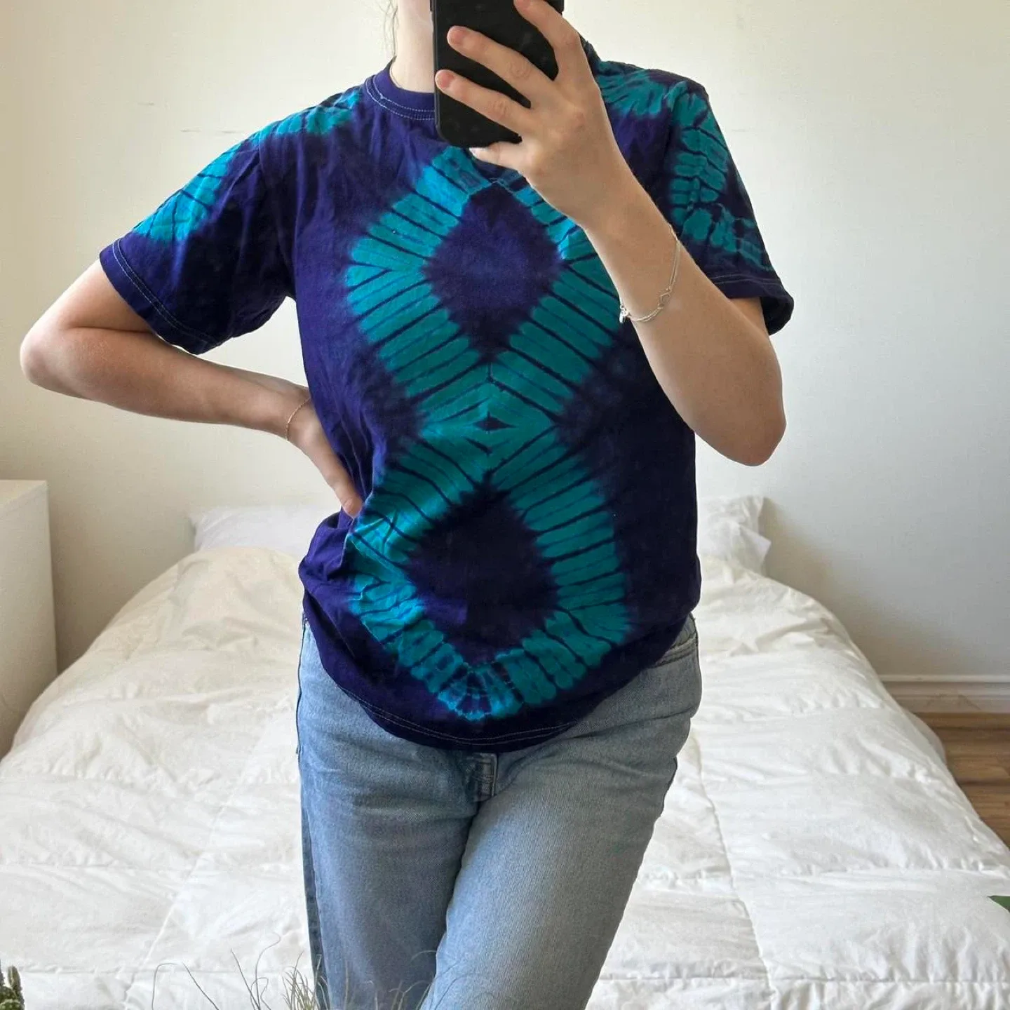 Blue and purple figure eight tie-dye tee