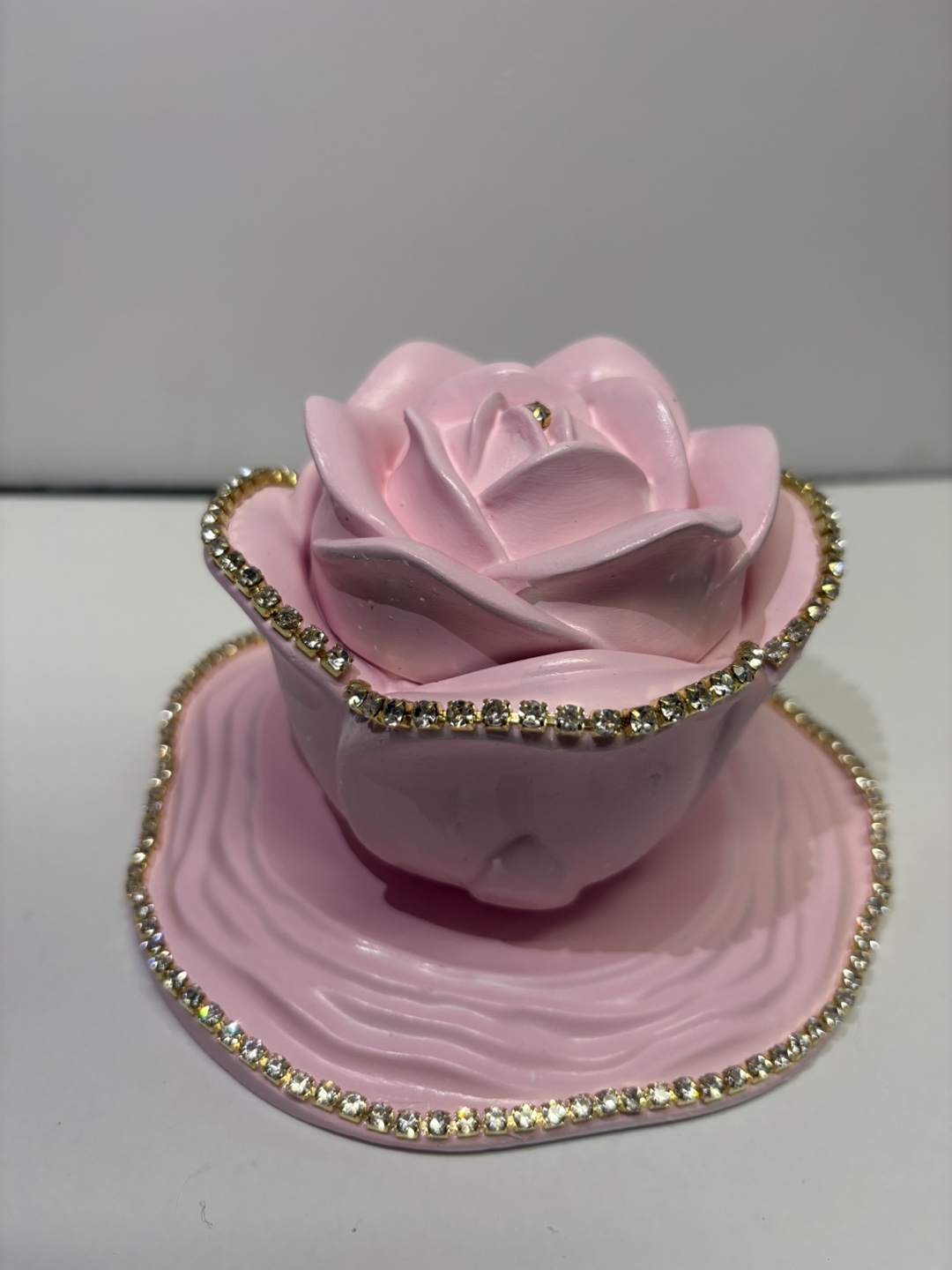 Handmade Rose Trinket Box with lid and tray