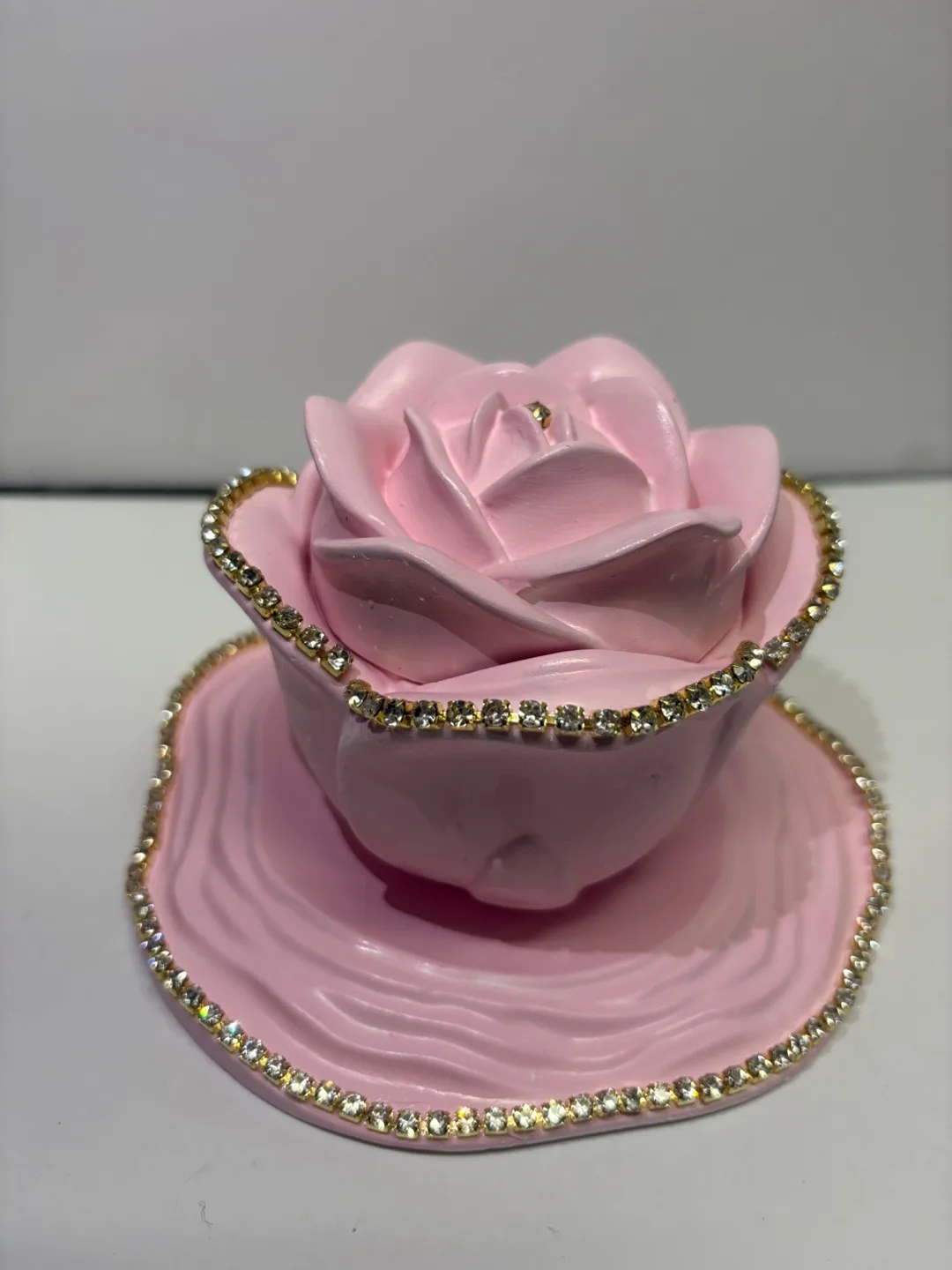 Handmade Rose Trinket Box with lid and tray thumbnail