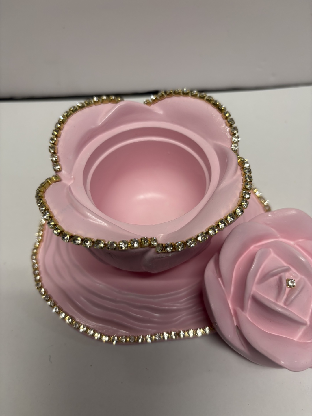 Handmade Rose Trinket Box with lid and tray - photo 3