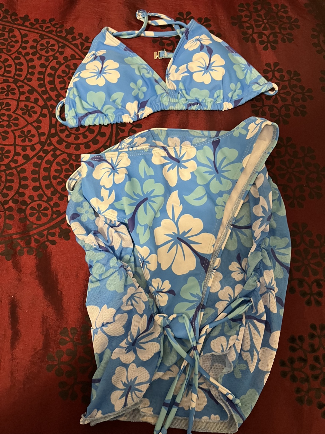Blue Floral Swimsuit Set, Size 150