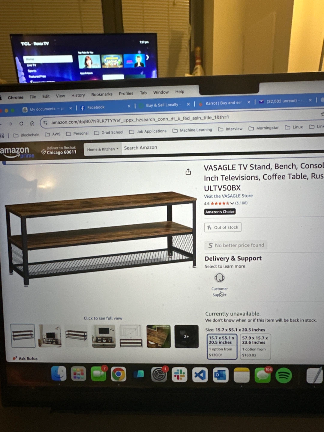 VASAGLE TV Stand, Bench, Console Table