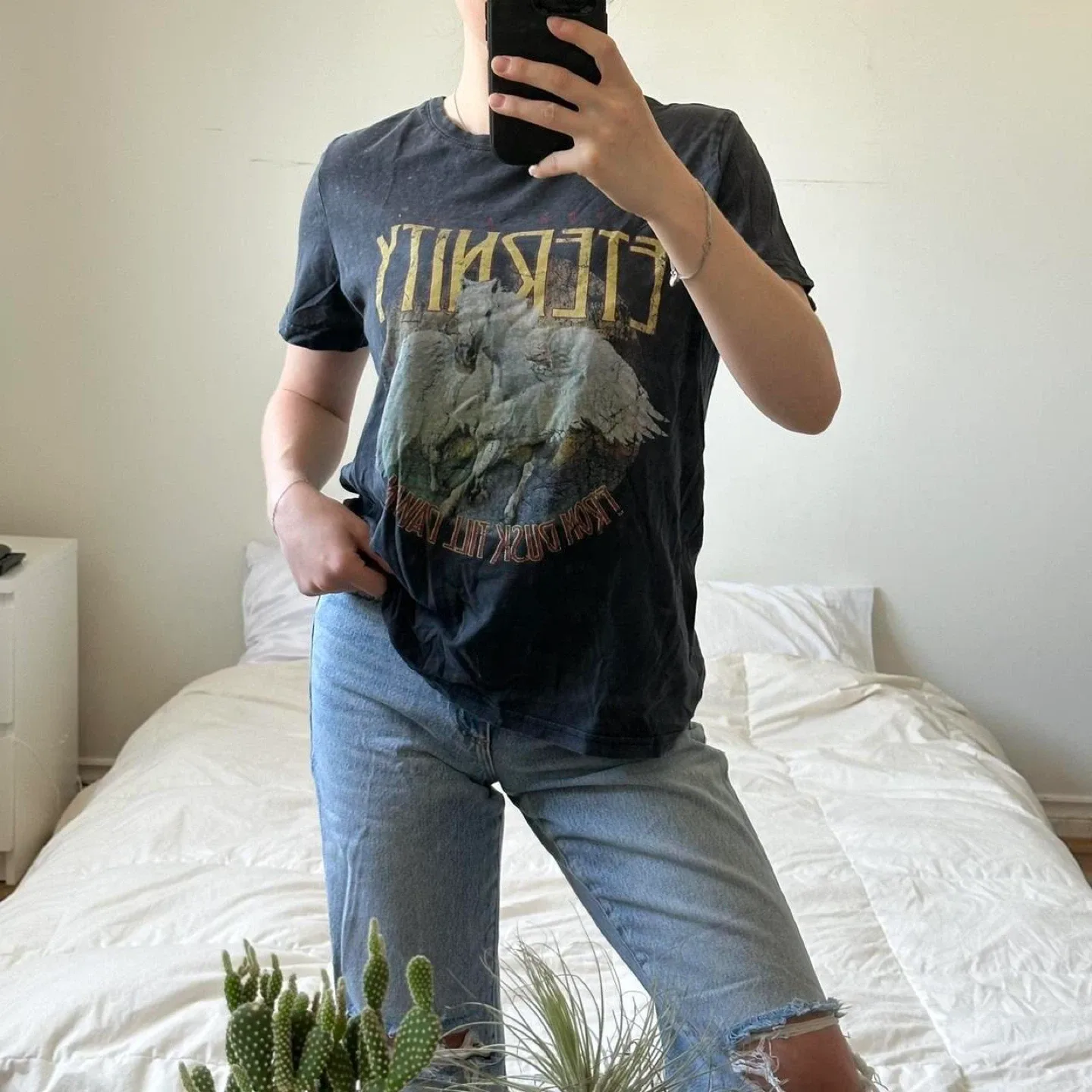 Faded grey graphic band tee