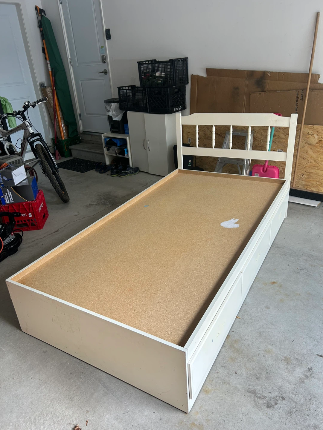 White Twin Bed Frame with Storage Drawers