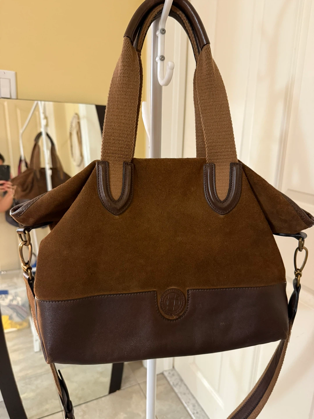 Massimo Dutti Hobo Brown Suede Leather Shoulder Bag