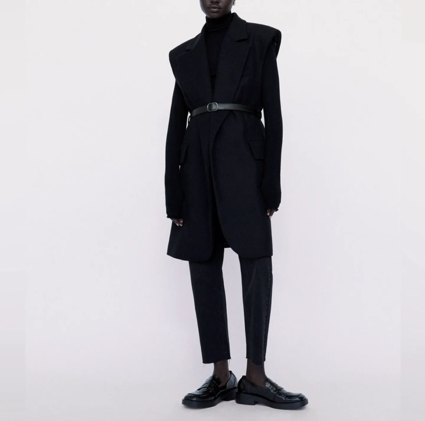 Zara Sleeveless 54% Wool Trench Coat - Size L image indicator(9)