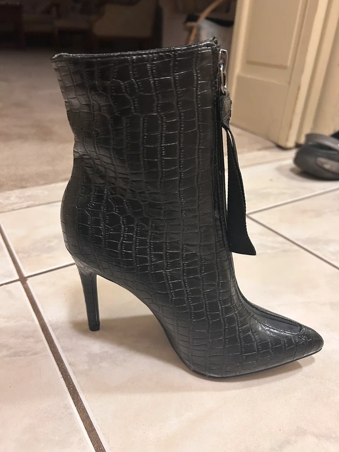 Black Crocodile Print Heeled Ankle Boots image indicator(2)