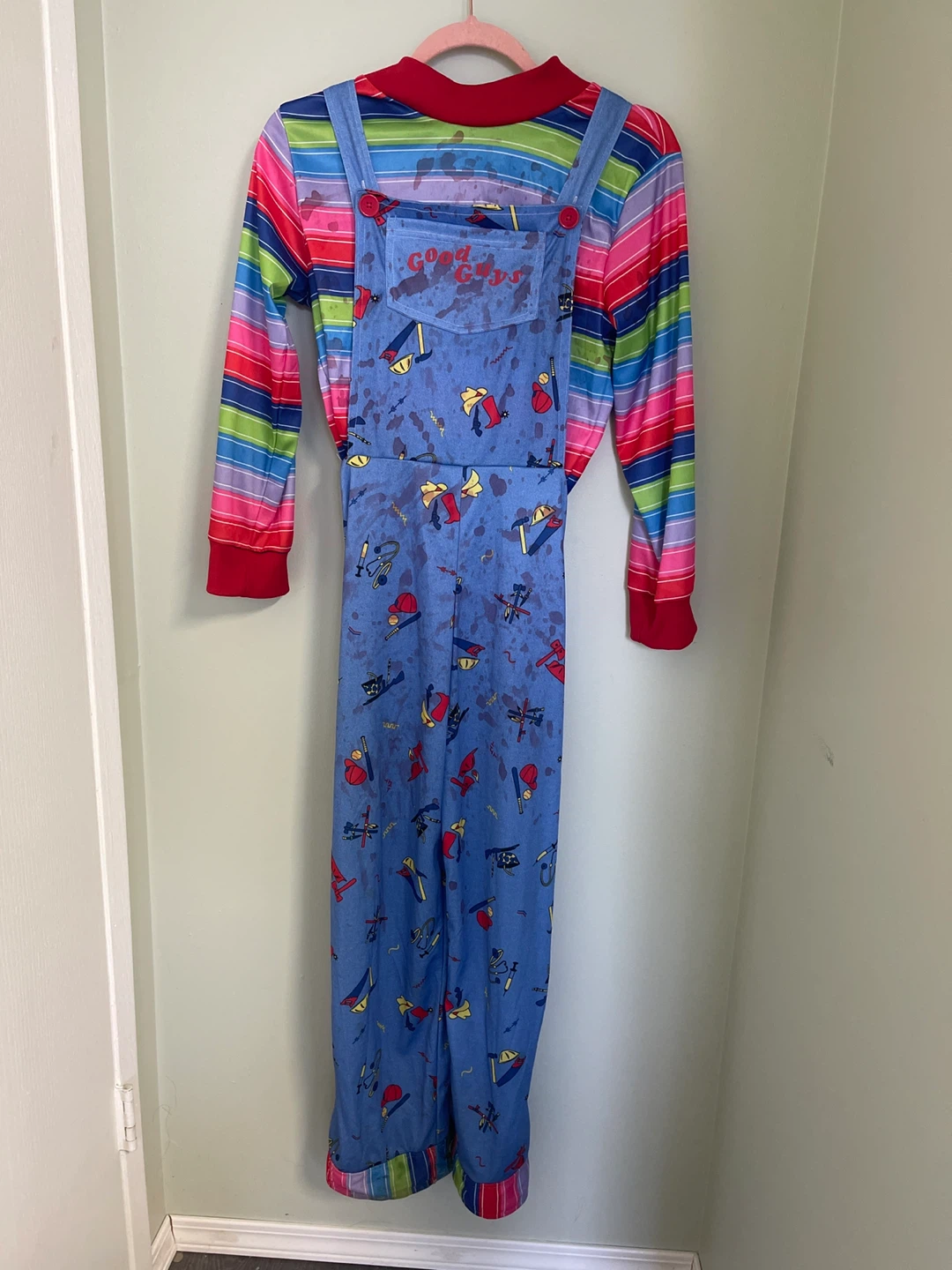 Chucky Costume - Good Guys Overalls & Striped Shirt