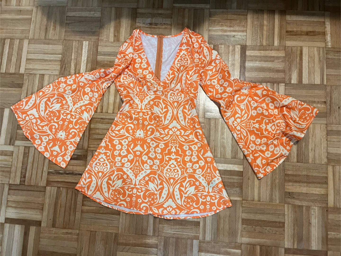 Orange & White Patterned Dress 80s dress