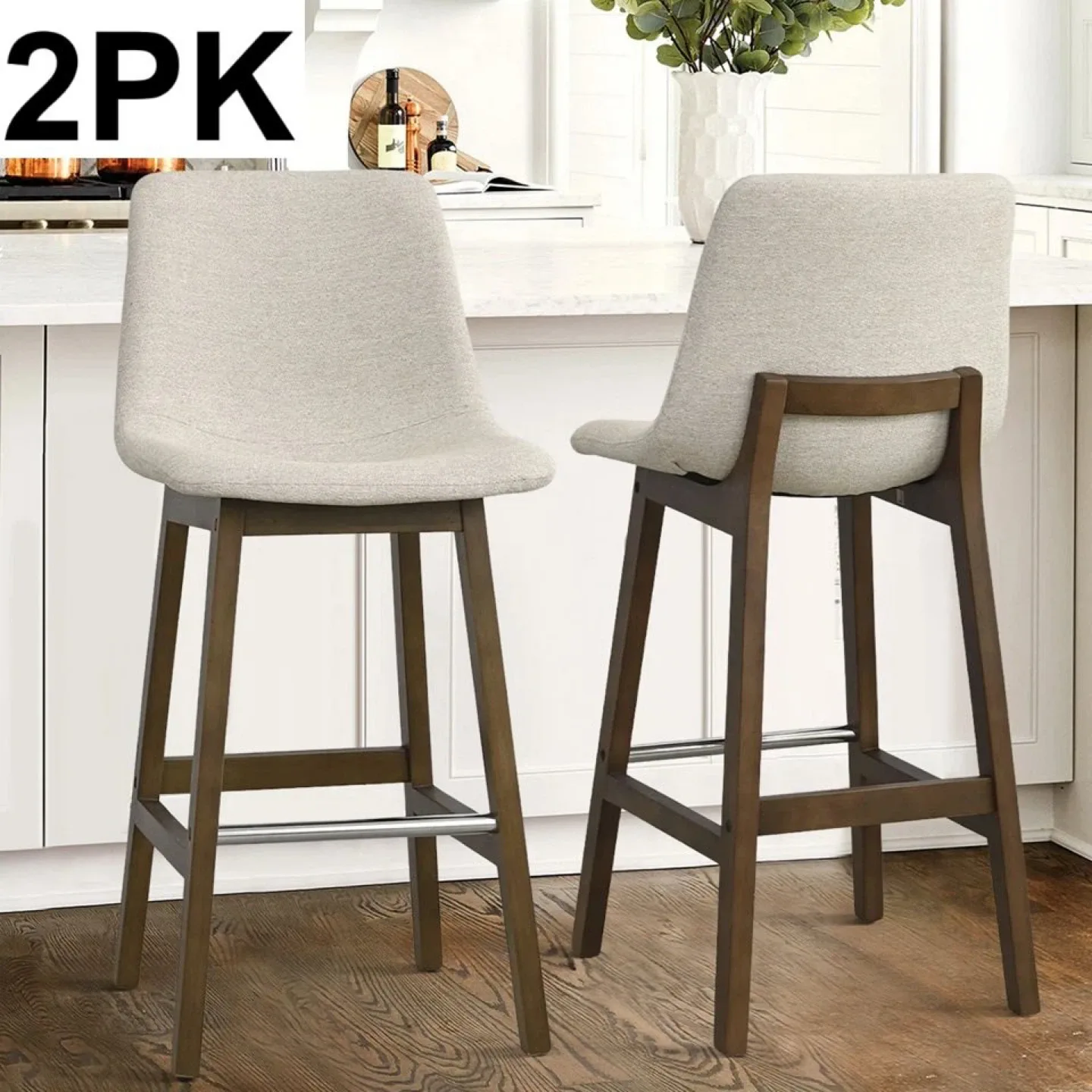 Brand New Upholstered Low Back Solid Wood Bar Stool (Set of 2) thumbnail